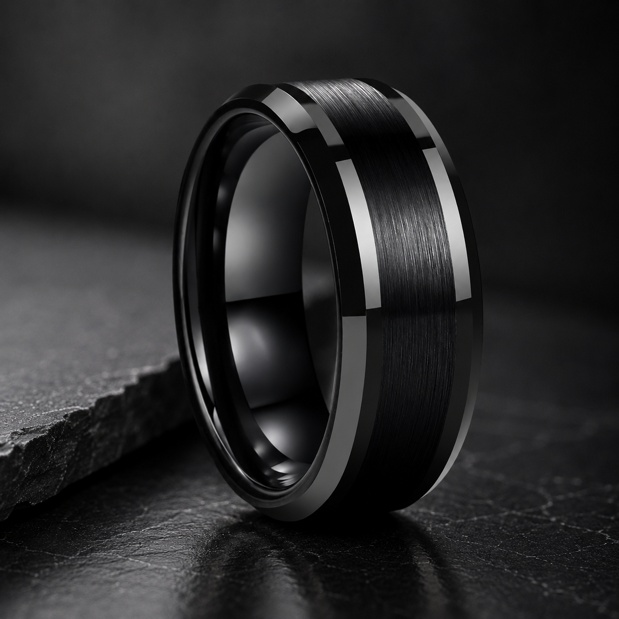8mm black dome tungsten ring