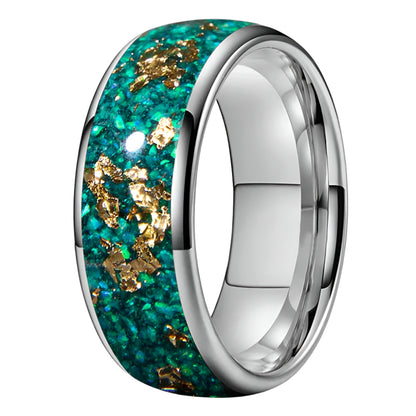 8mm Silver opal tungsten ring