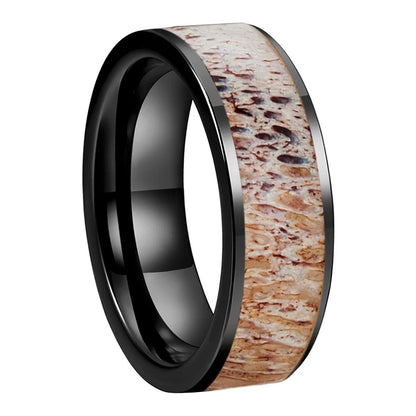 Abalone and Deer Antler Tungsten Wedding Band