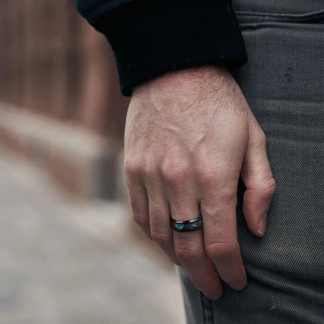 Abalone Shell Black Tungsten Ring