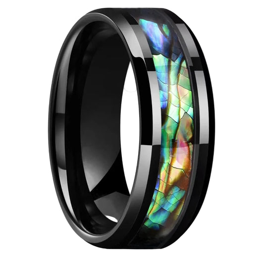 Abalone Shell Black Tungsten Ring