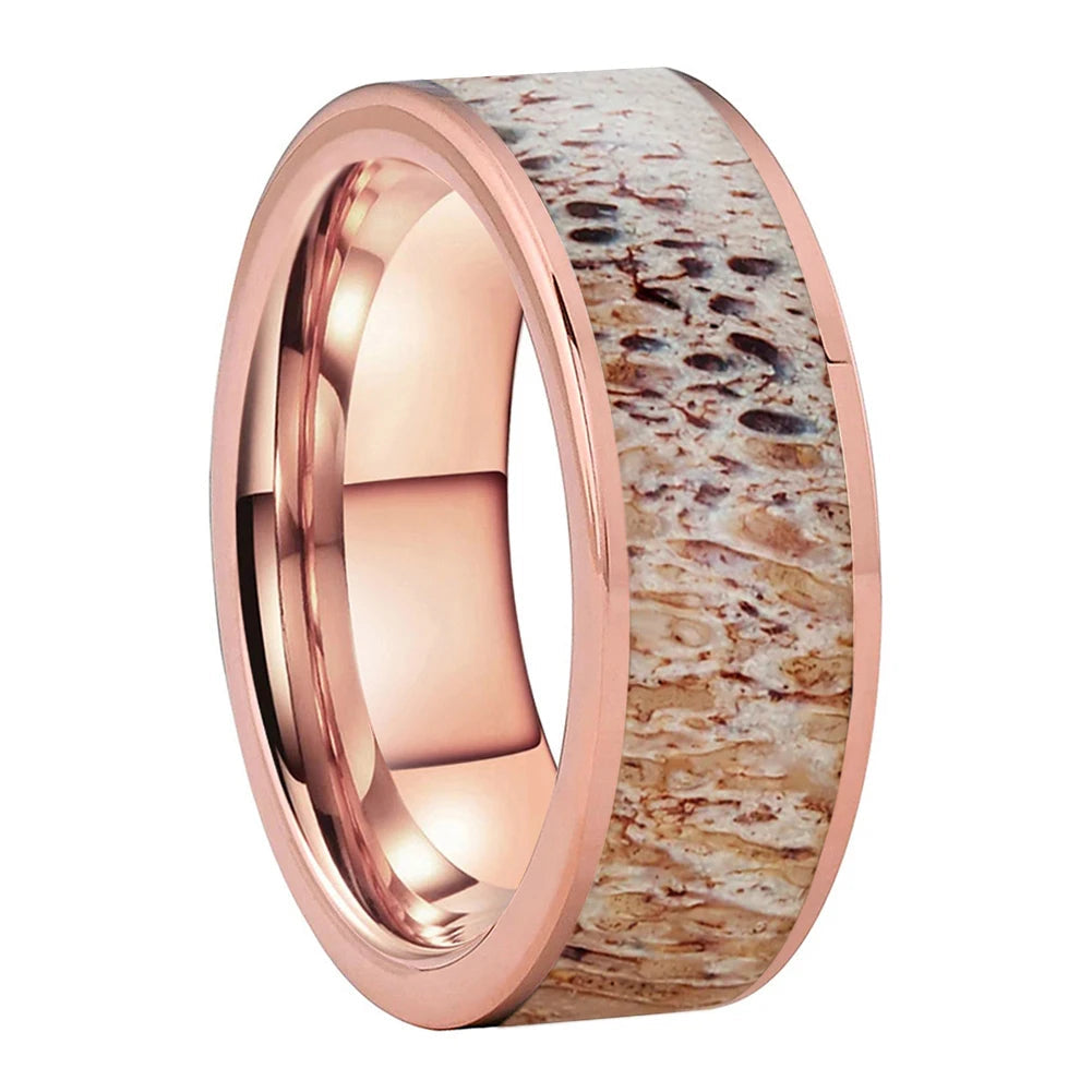 Abalone and Deer Antler Tungsten Wedding Band
