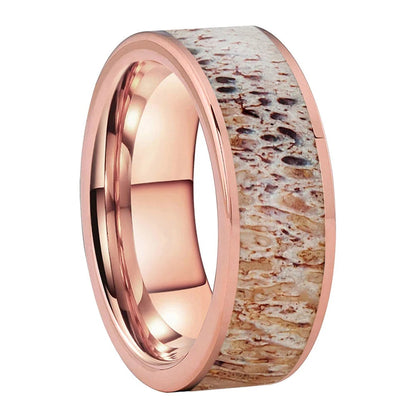 Abalone and Deer Antler Tungsten Wedding Band