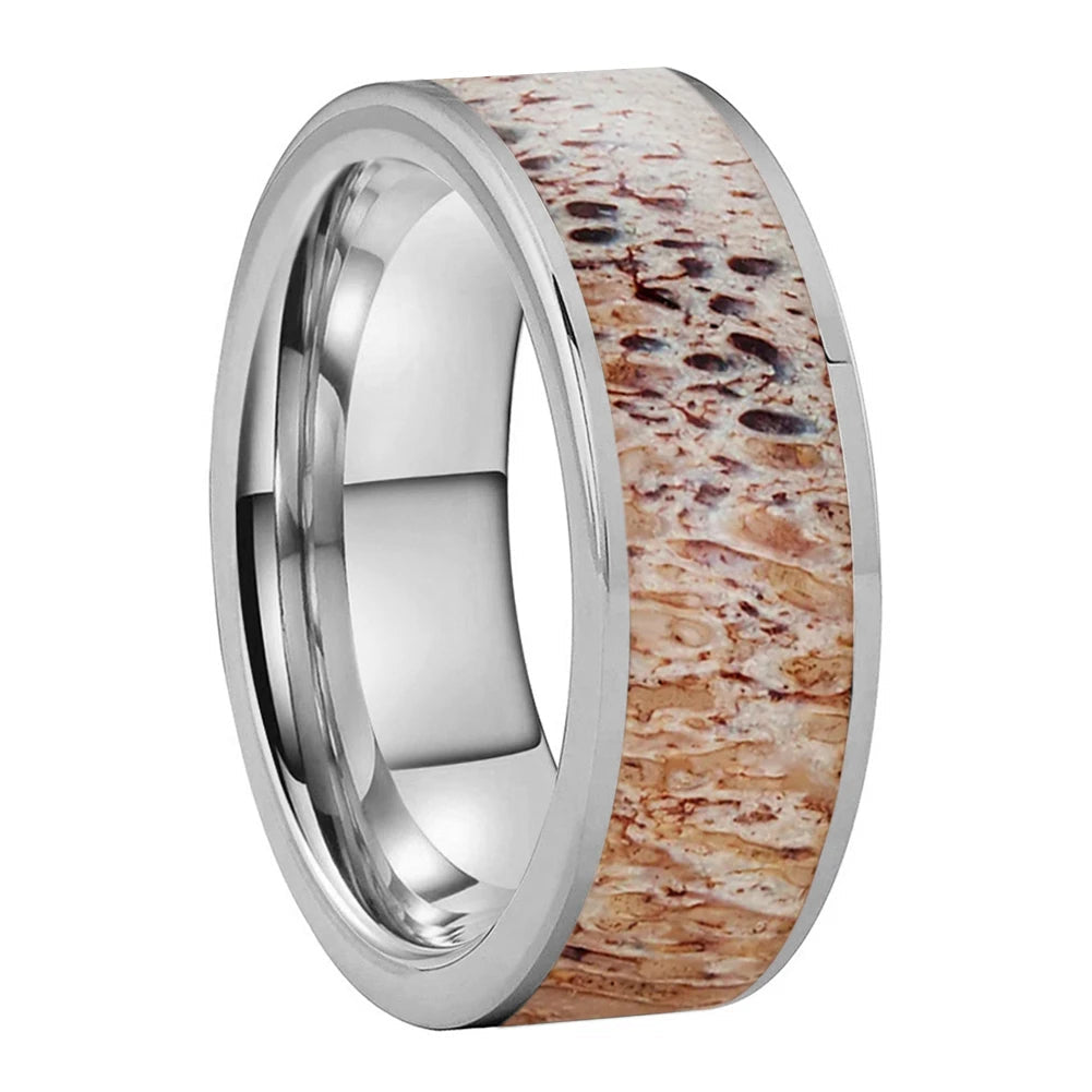 Abalone and Deer Antler Tungsten Wedding Band
