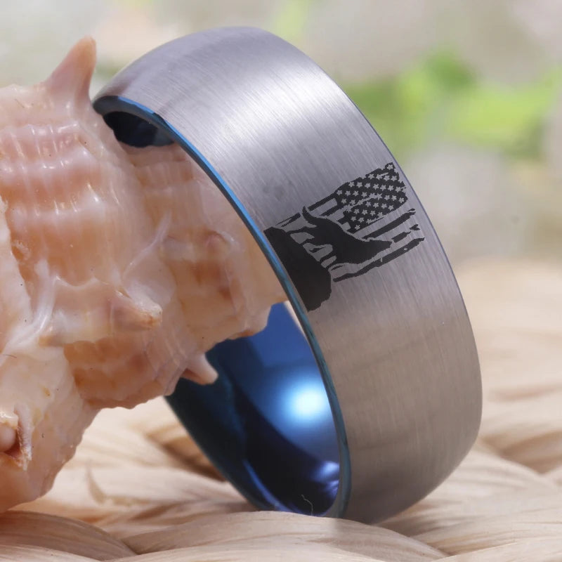 American Flag Wolf tungsten  Ring
