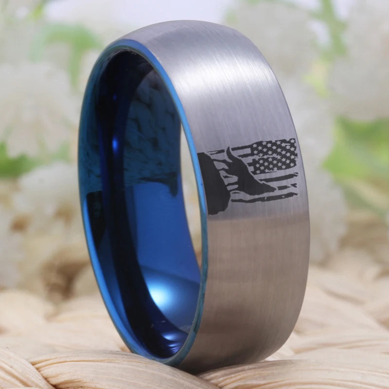 American Flag Wolf tungsten  Ring