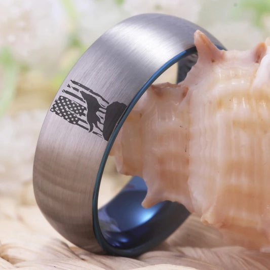 American Flag Wolf tungsten  Ring
