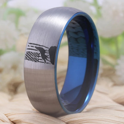 American Flag Wolf tungsten  Ring