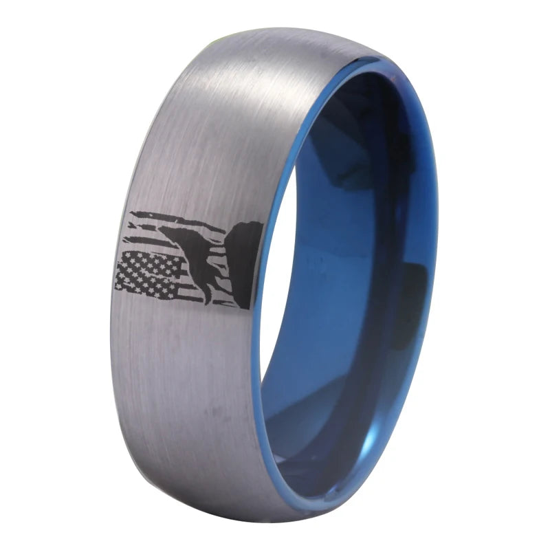 American Flag Wolf tungsten  Ring