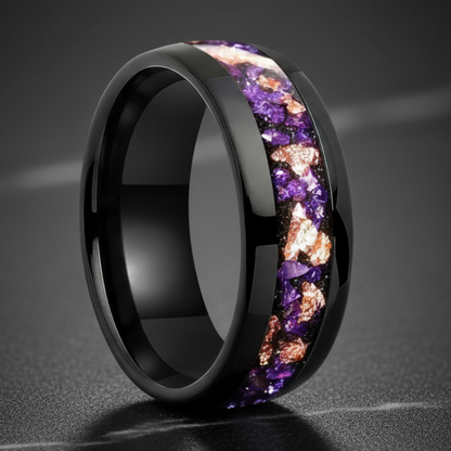 Amethyst Gold Stone Tungsten Wedding Band