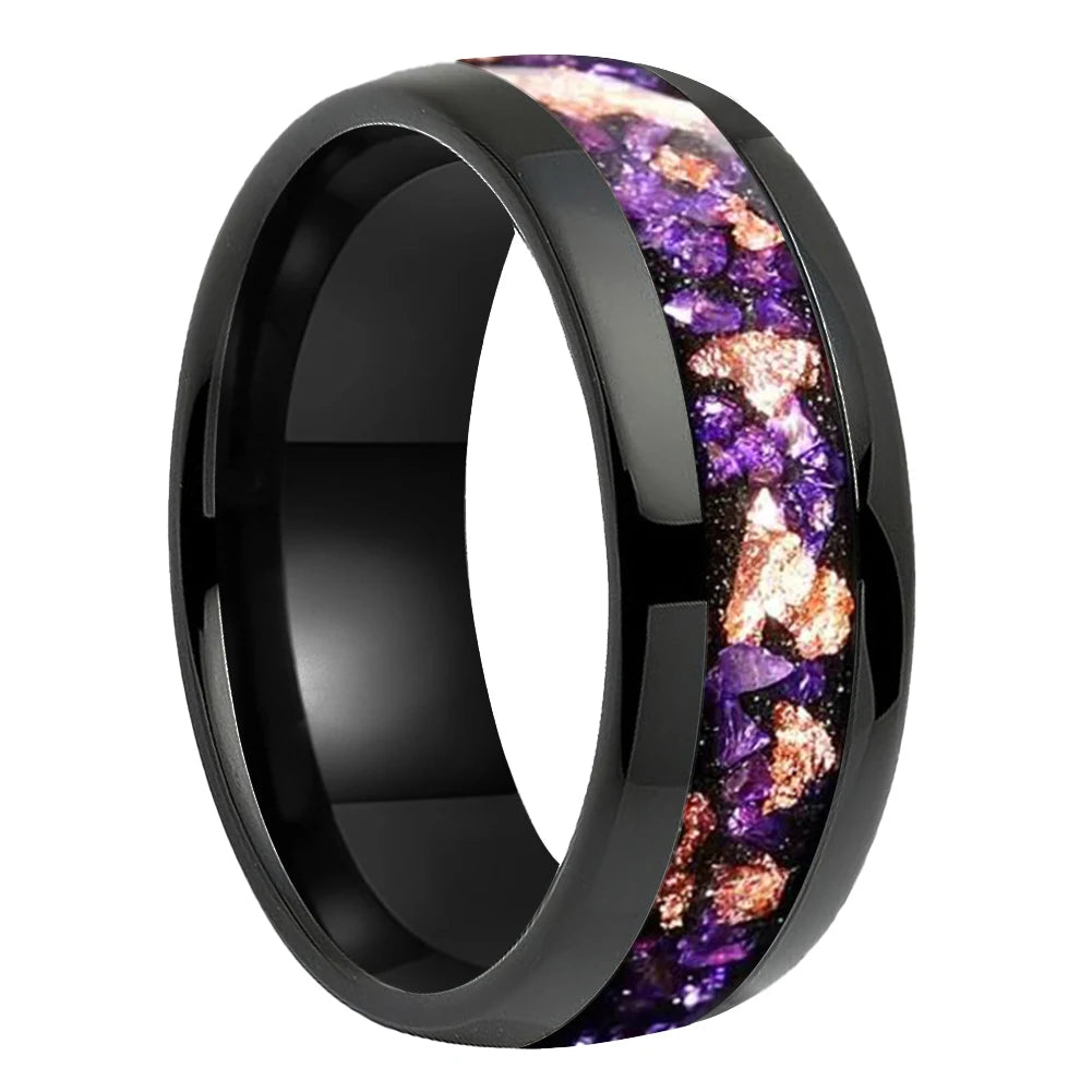 Amethyst Gold Stone Tungsten Wedding Band