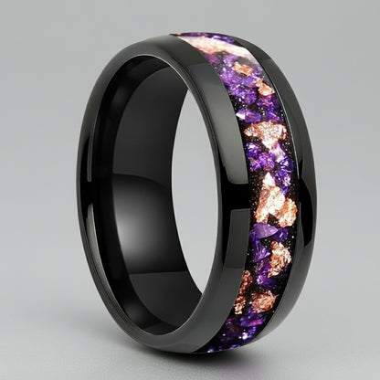 Amethyst Gold Stone Tungsten Wedding Band
