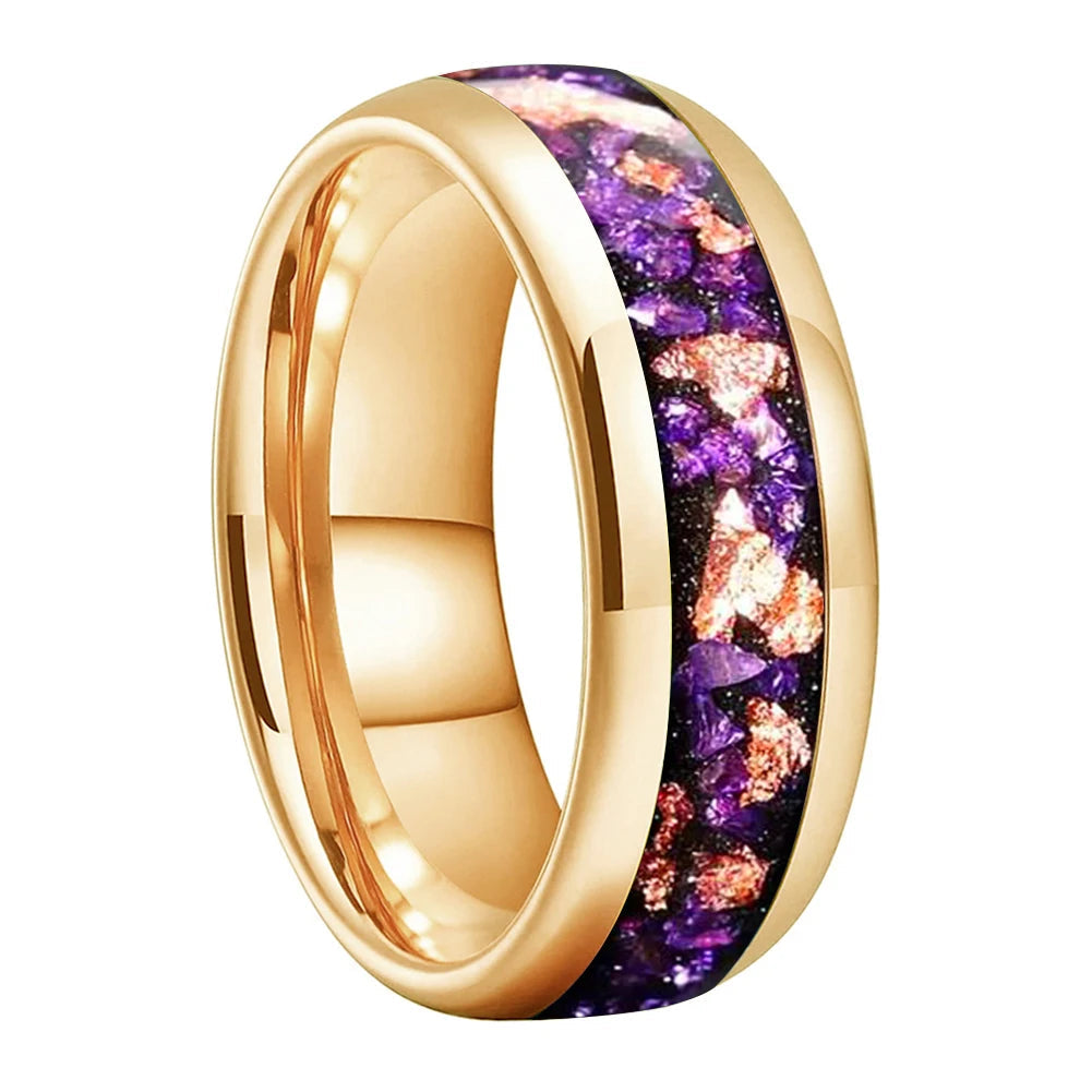 Amethyst Gold Stone Tungsten Wedding Band