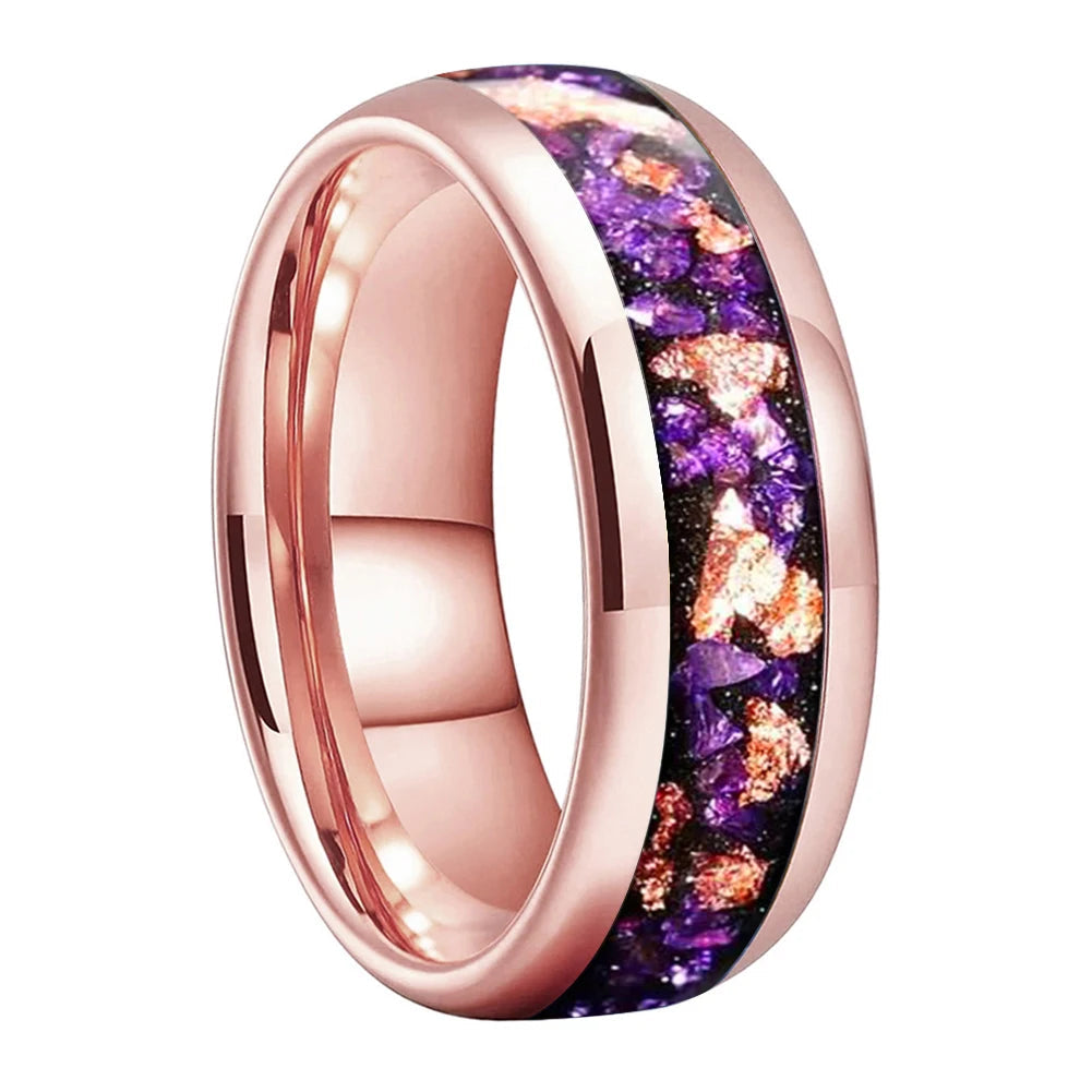 Amethyst Gold Stone Tungsten Wedding Band