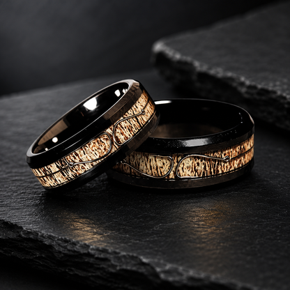 Antler & Fishing Hook Black Tungsten Ring