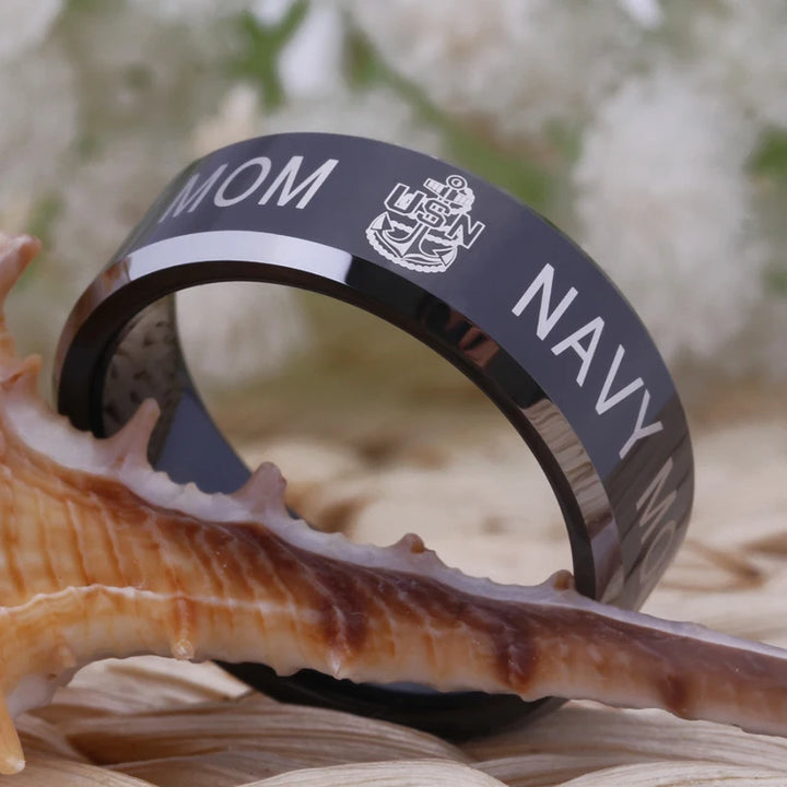 Army Military Navy Mom Black Tungsten  Ring