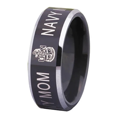 Army Military Navy Mom Black Tungsten  Ring