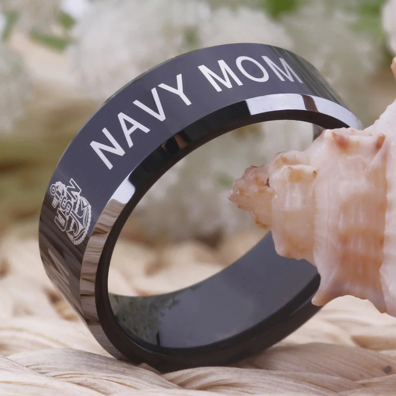 Army Military Navy Mom Black Tungsten  Ring