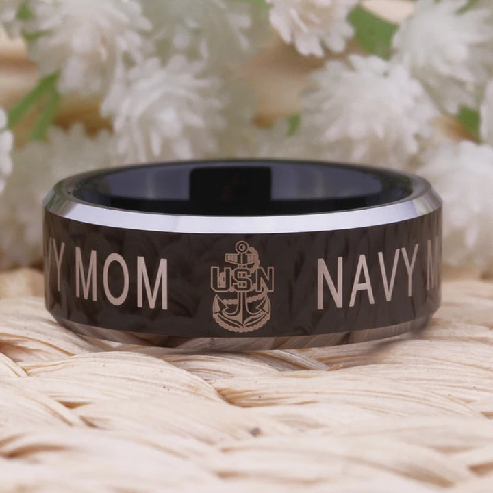 Army Military Navy Mom Black Tungsten  Ring