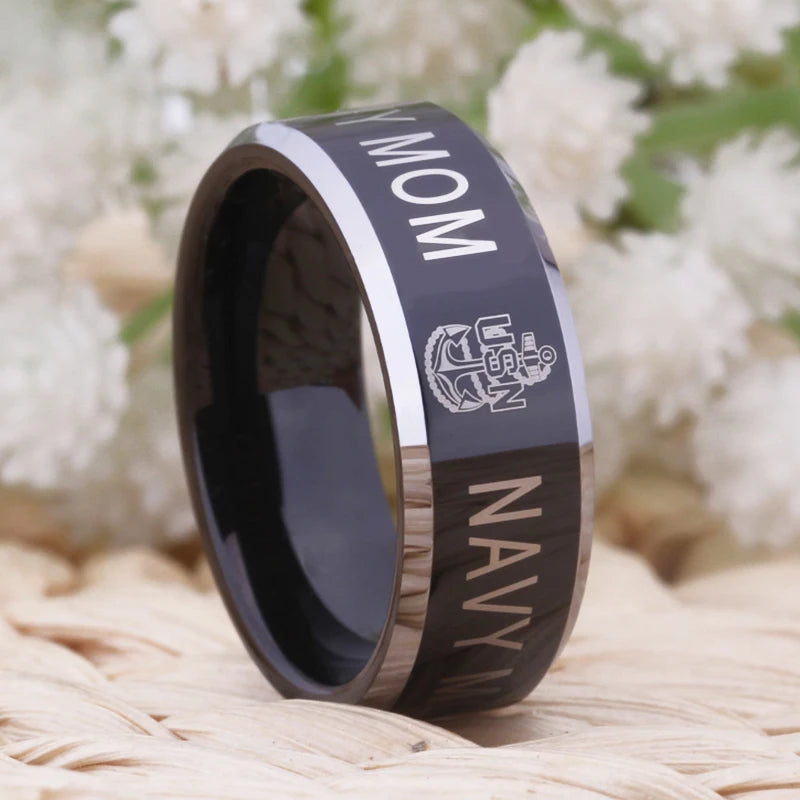 Army Military Navy Mom Black Tungsten  Ring