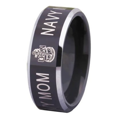 Army Military Navy Mom Black Tungsten  Ring