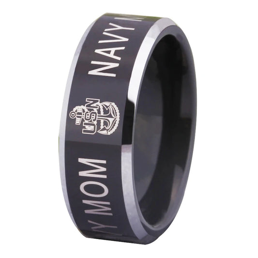 Army Military Navy Mom Black Tungsten  Ring