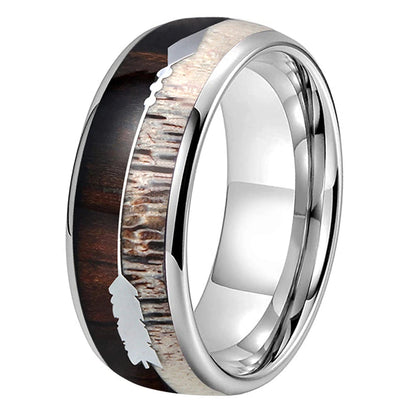 Arrow Deer Antler Koa Wood Inlay Tungsten Ring