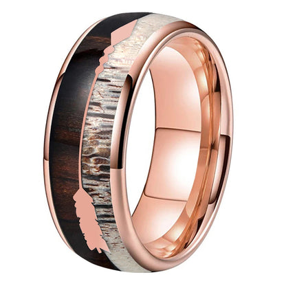 Arrow Deer Antler Koa Wood Inlay Tungsten Ring