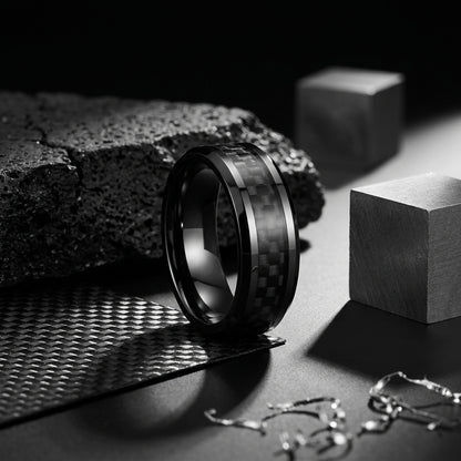 Black Carbon Fiber Tungsten Ring