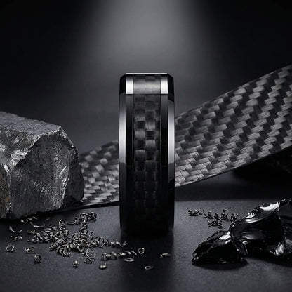 Black Carbon Fiber Tungsten Ring