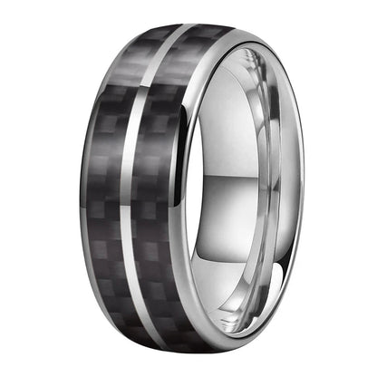 Black Carbon Fiber Double-Groove Tungsten Ring