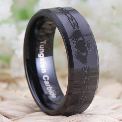 Black Claddagh Tungsten Ring