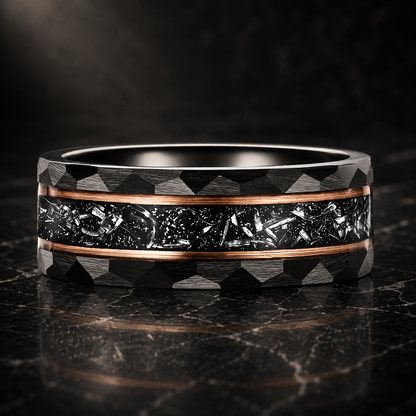 The Fallen Titan™ Black Hammered Meteorite Ring