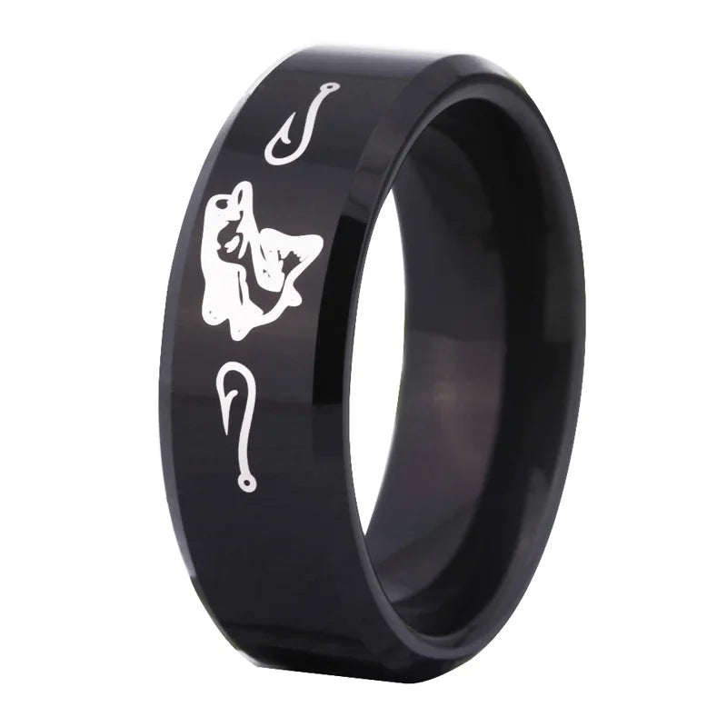 Black Tungsten Fishing Ring – Unisex Outdoor & Hunting Design