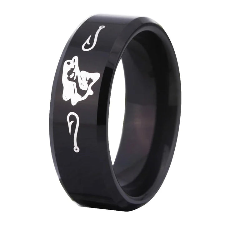 Black Tungsten Fishing Ring – Unisex Outdoor & Hunting Design