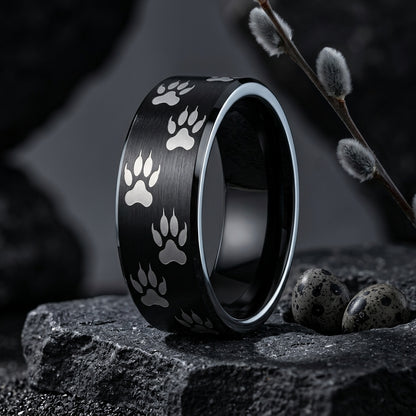 Black Tungsten Paw Print Ring