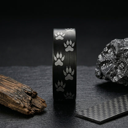 Black Tungsten Paw Print Ring