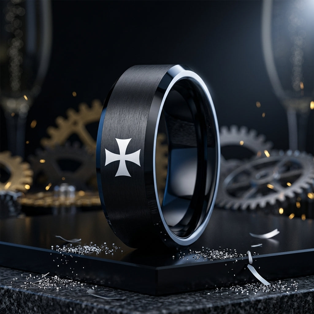 Black Tungsten Ring with cross