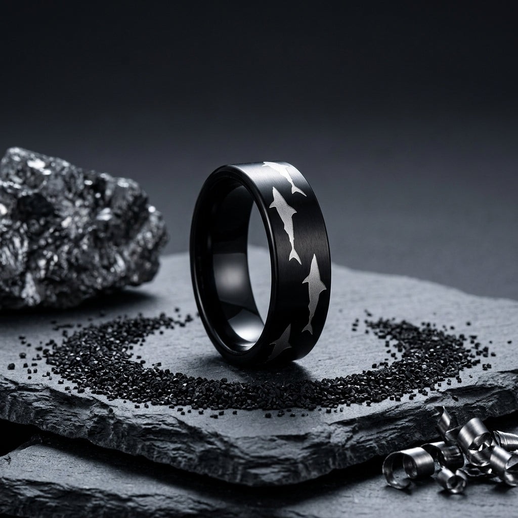 Black Tungsten Shark Ring