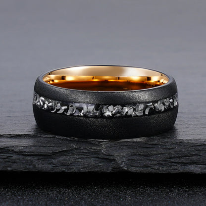 Black-Tungsten meteorite inlay ring