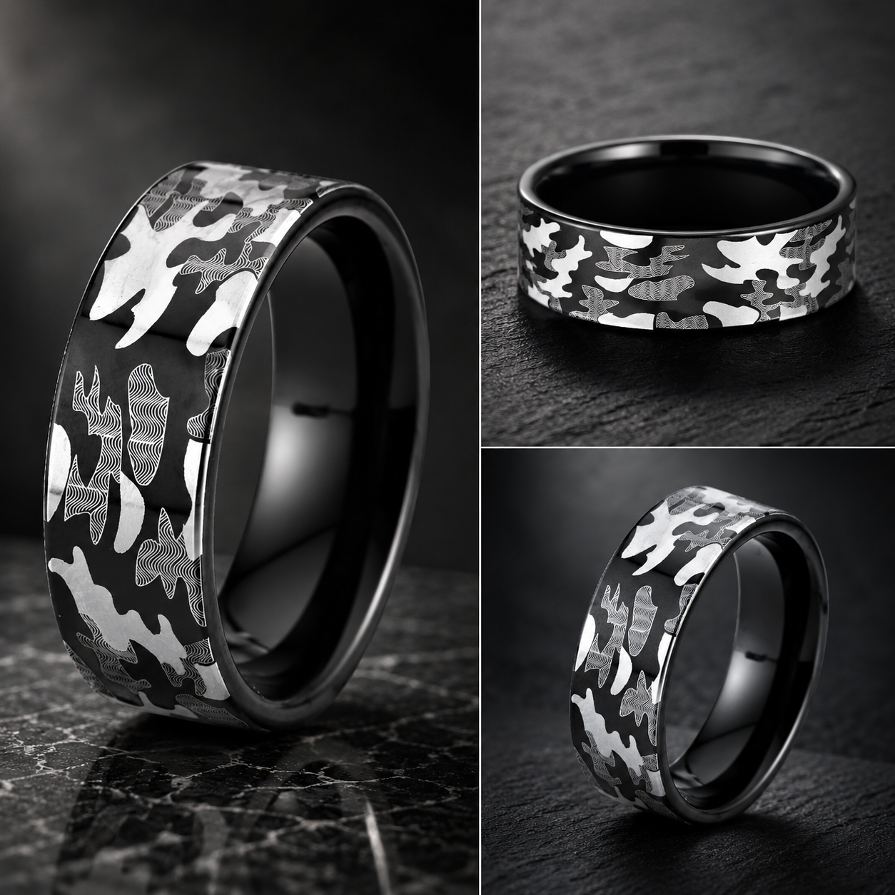 Black Tungsten Camo Ring