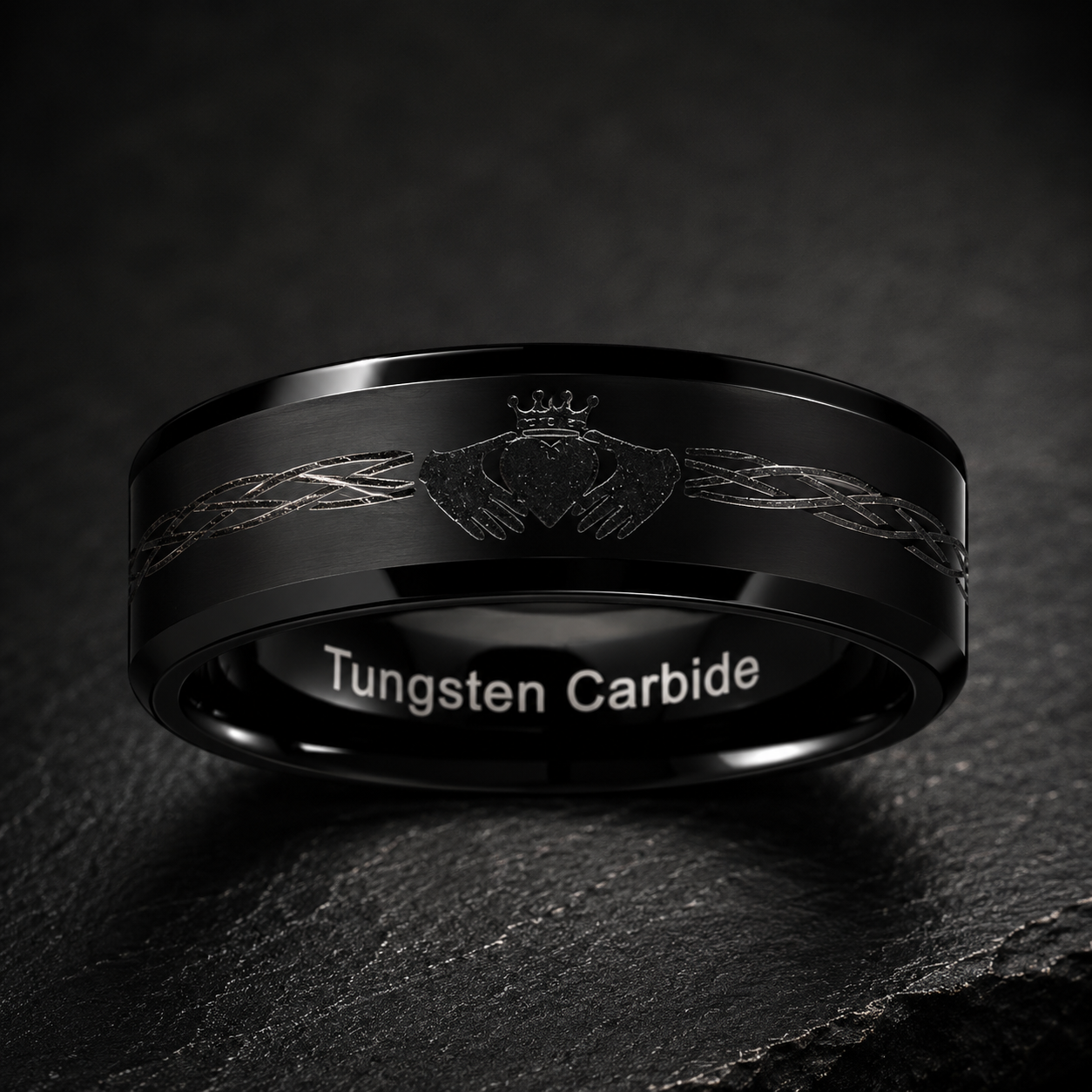 Black Tungsten Claddagh Ring