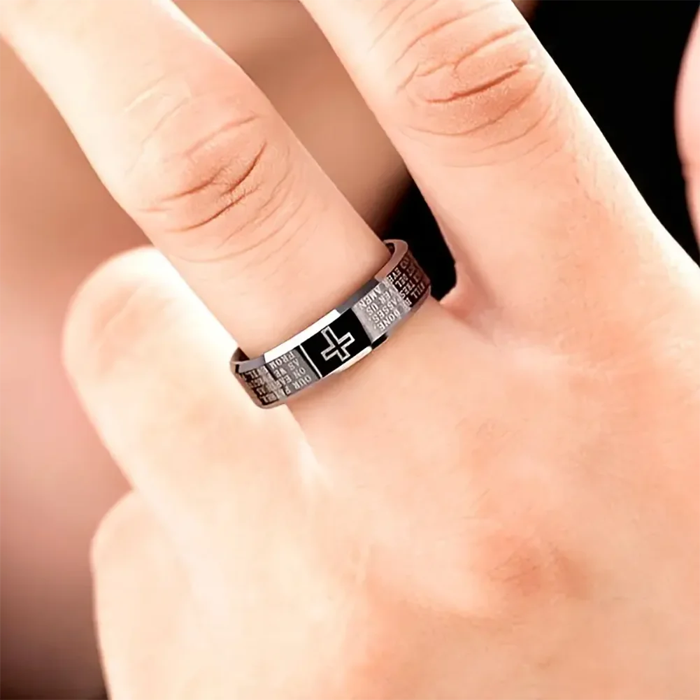 Black Tungsten Cross Ring