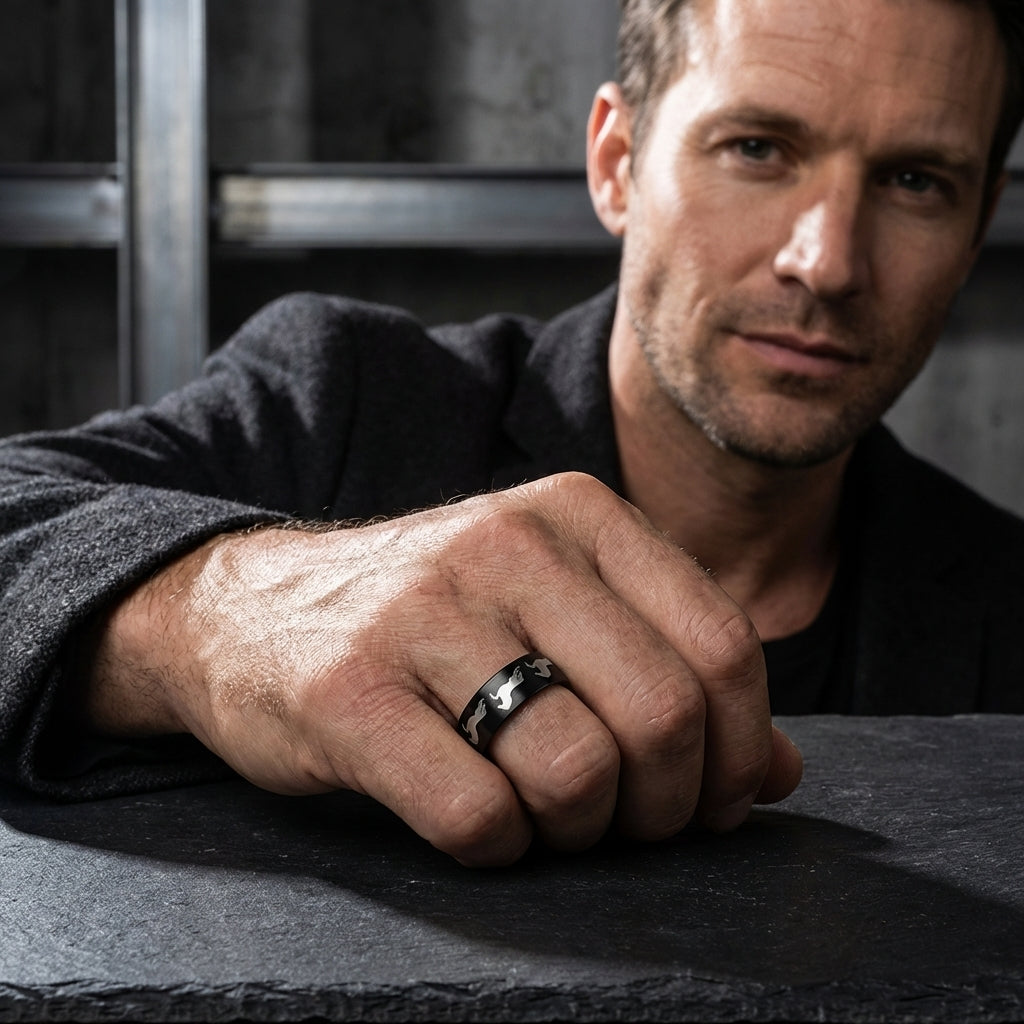 Black Tungsten Horse Ring