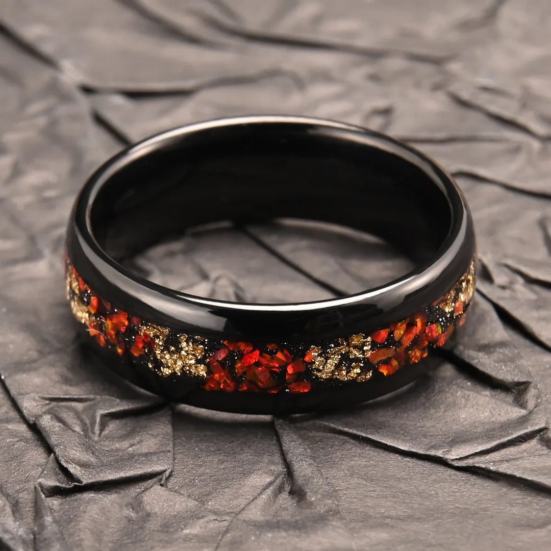 Black Tungsten Opal Ring