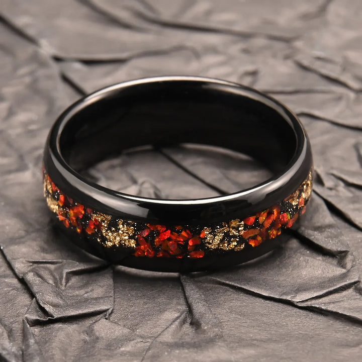 Black Tungsten Opal Ring