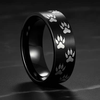 Black Tungsten Paw Print Ring