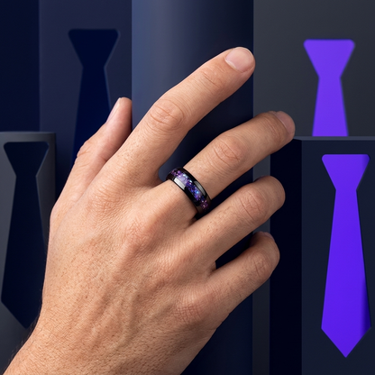 Black Tungsten Ring with Amethyst Inlay