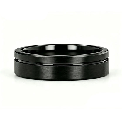 Black Tungsten Ring with Blue Groove Line