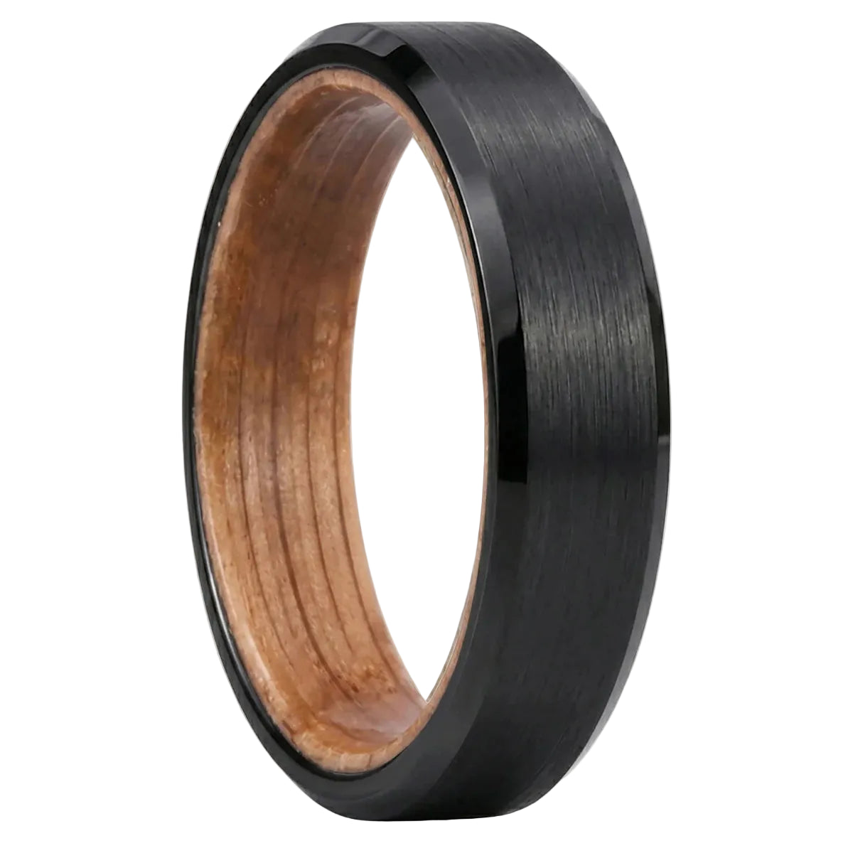 Black Tungsten Ring with Whiskey Barrel Wood